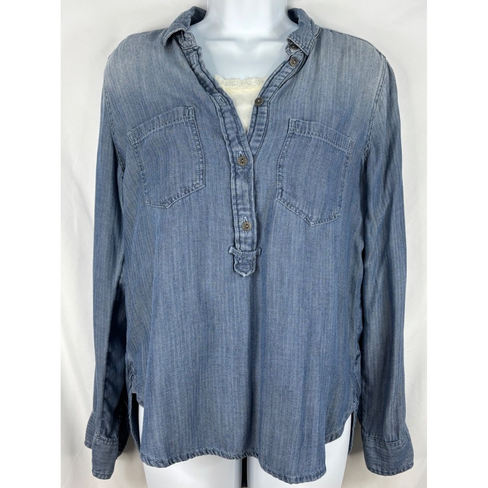 American Eagle Blue Ombré Denim Button Down Shirt Boyfriend Fit Size S Petite